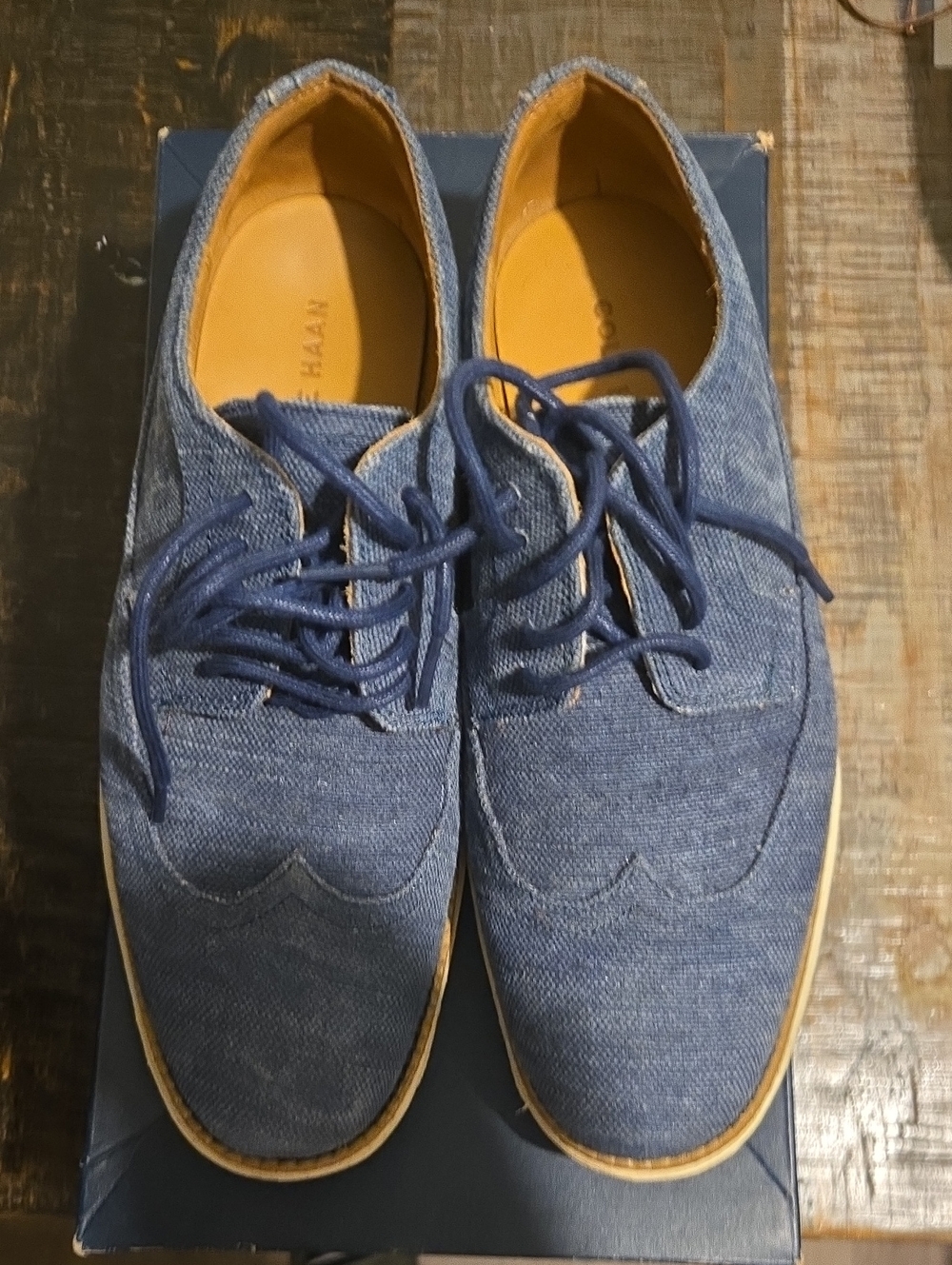 Cole Haan Blue Canvas Wingtip Derby Shoes